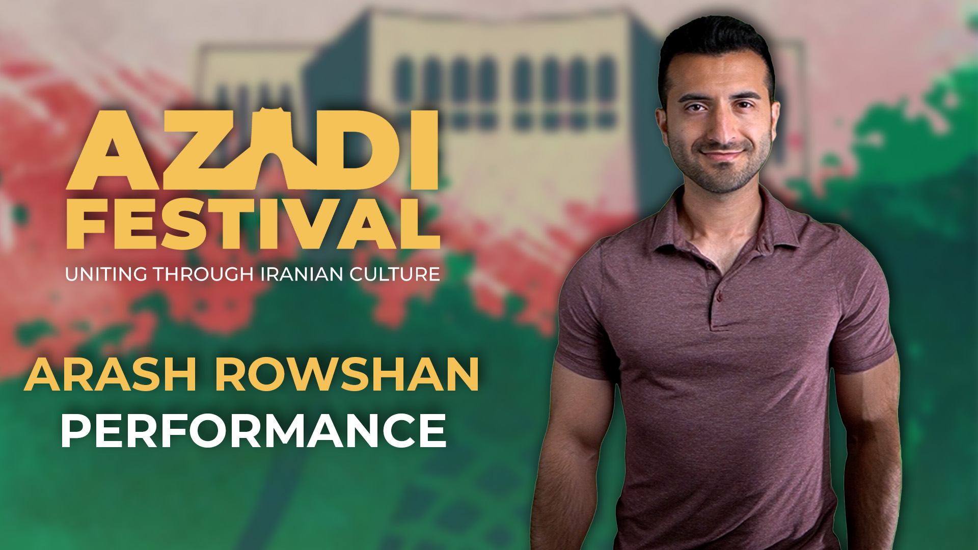 Arash Rowshan on stage at Azadi Festival