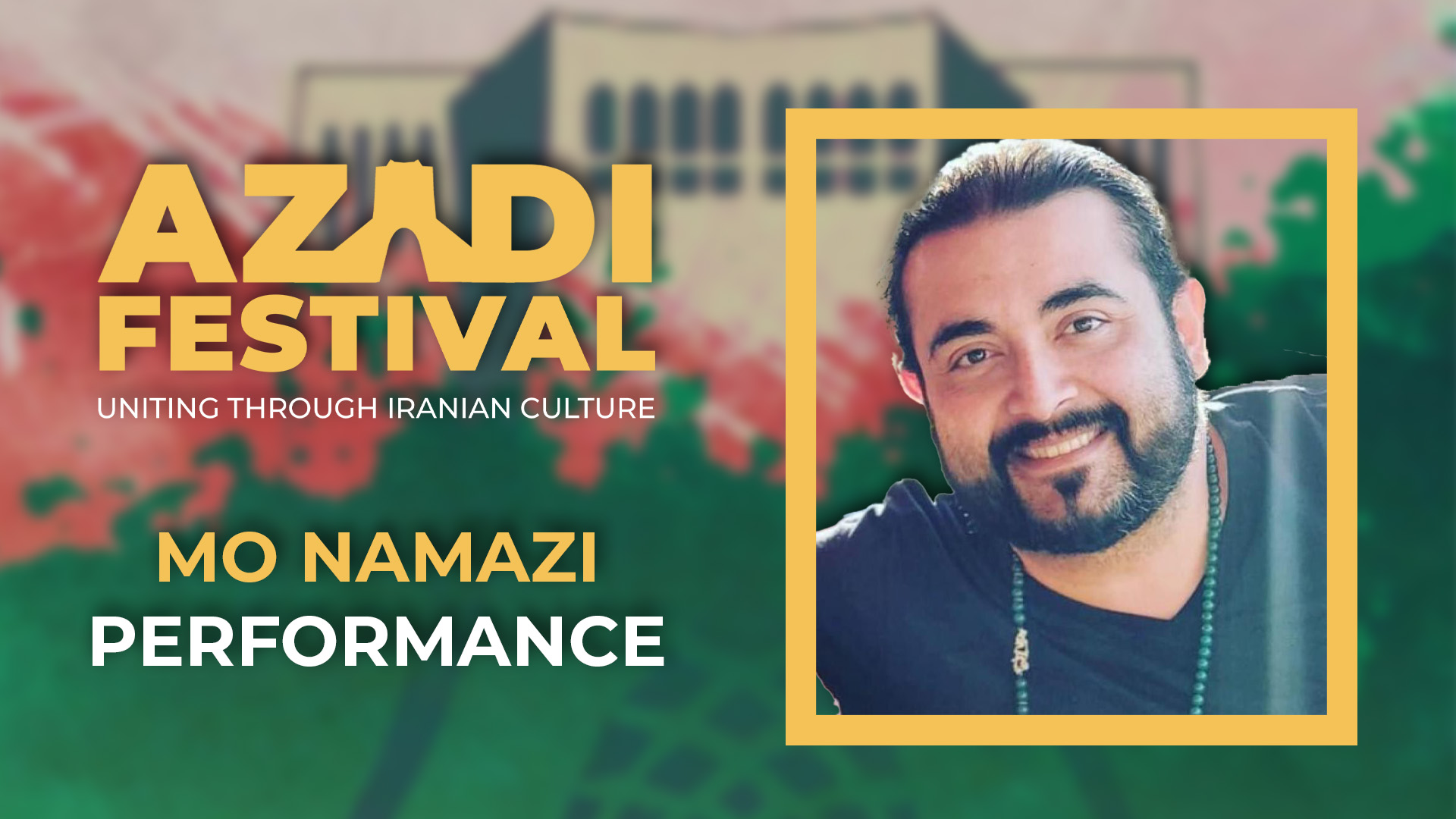 Mo Namazi on stage at Azadi Festival